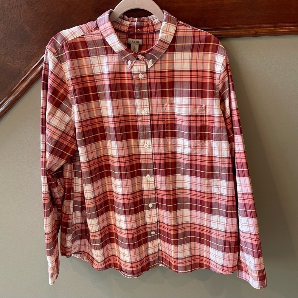 Lands End Men's XL Button Down 100% Organic Cotton Plaid Long Sleeve Shirt